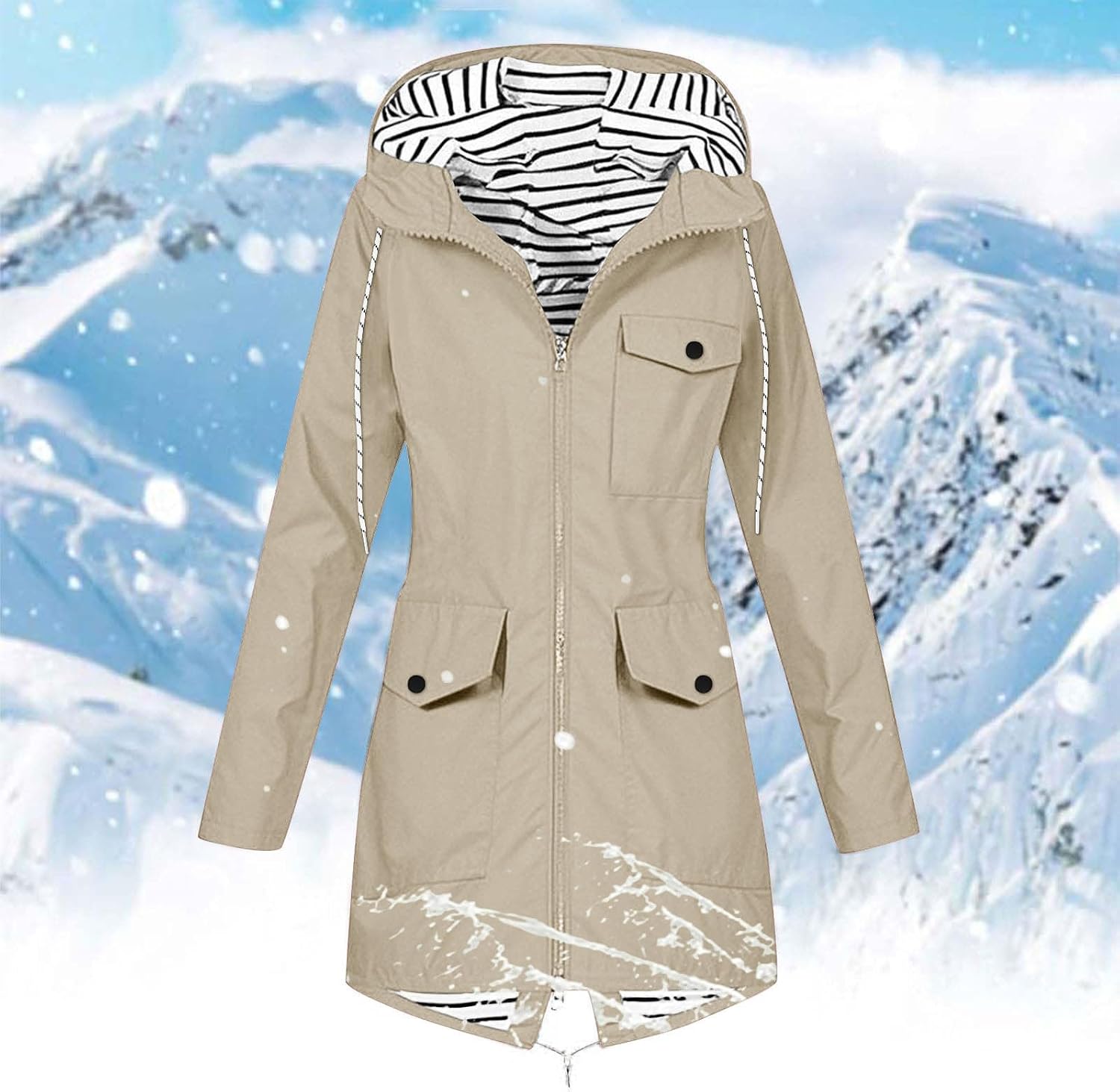 Women's Waterproof Rain Jacket Lightweight Hooded Trench Coat Outdoor Travel Jackets with Striped Lining and Pockets