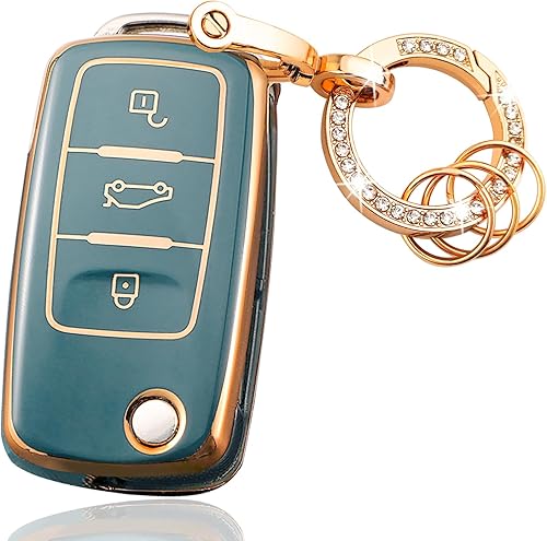 OLLEN Funda para llavero de TPU suave con anillo brillante, apto para VolksWagen VW Jetta Golf Polo MK6 Passat Tiguan Beetle Polo MK7 Passat Cross
