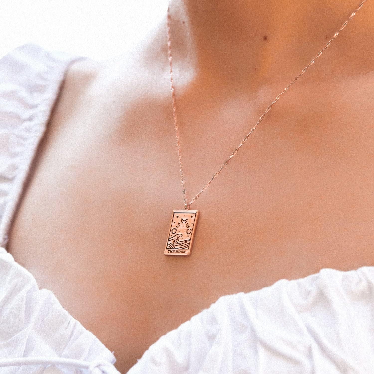 Pura Vida 18" Silver or Rose Gold Tarot Pendant Necklace - Handmade Statement Necklace with Silver or Rose Gold Chain - Long Necklaces, Boho Jewelry for Women - 3" Extender