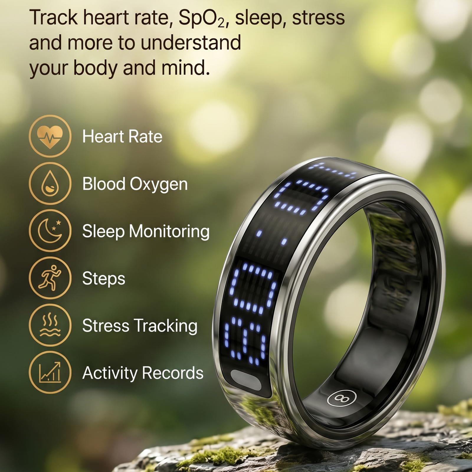 Contatore digitale indossabile con display touch, sincronizzazione dati benessere, custodia di ricarica per preghiera fitness adulti conteggio touch indossabile benessere dati app sincronizzazione