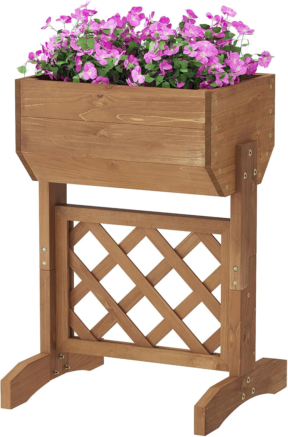 Raised Garden Bed with Diamond Lattice Trellis，Wood Planter Box Stand for Backyard, Patio, Balcony,Outdoors (Brown)