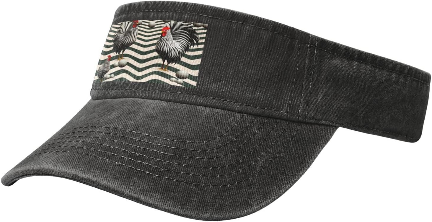 Sun Hats for Men Women Summer Sport Empty top Baseball Cotton with for Beach, Summer, Rooster Illustration Black