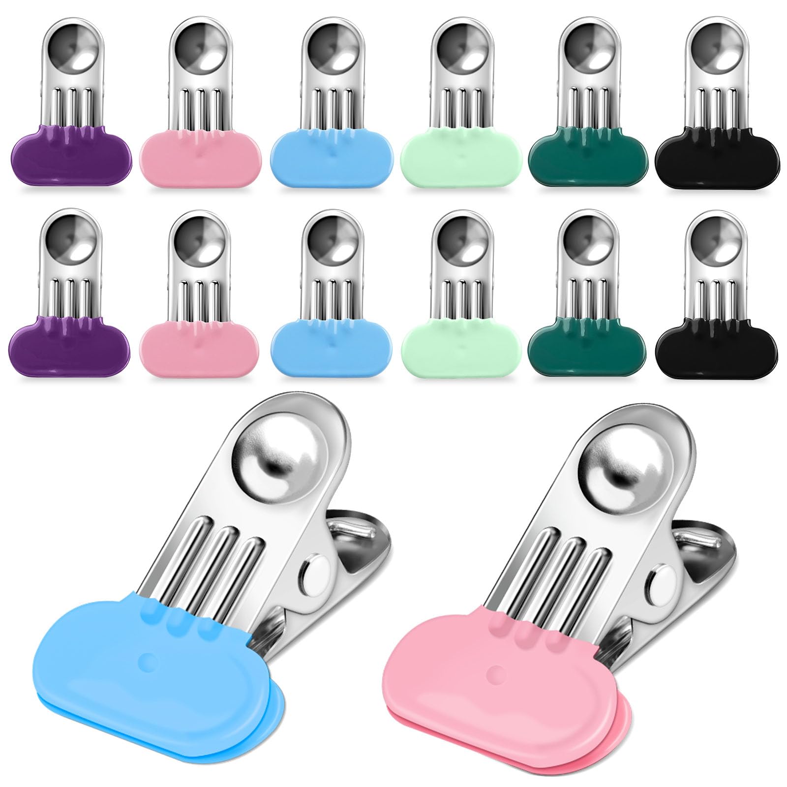 Food Bag Clips 12 Pcs, Bag Sealing Clips for Sealing Food Storage Bags, Non Slip Food Bag Clips in 6 Colors, Reusable Plastic Bag Clips for Food Storage for Sandwiches and Snacks