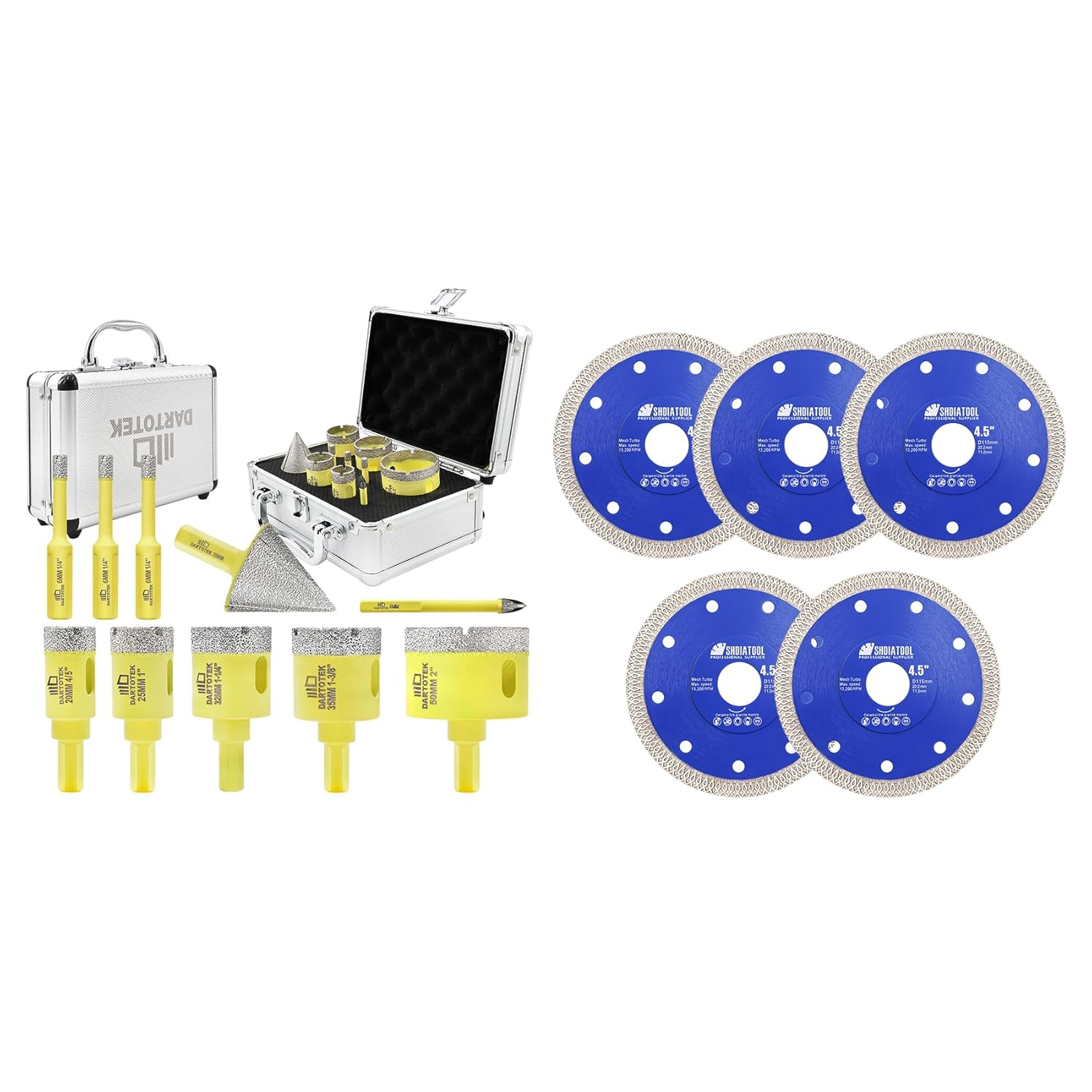 Diamond Core Drill Bits Set 10PCS - DARTOTEK Tile Hole Saw Kit (6/6/6/20/25/32/35/50mm/1 3/8"/6mm for Porcelain, Ceramic Tile, Granite, Marble, Masonry