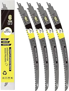 15-Inch Japanese Teeth Reciprocating Saw Blades 4PCS, DARTOTEK Curved Edge 6TPI Pruning Blades for Wood, Tree Trimming Cutting, Fits Most Reciprocating Saws