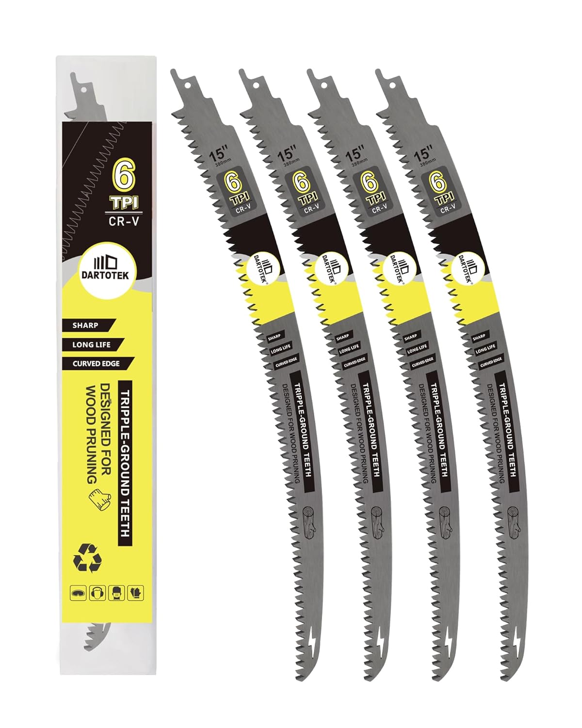 15-Inch Japanese Teeth Reciprocating Saw Blades 5PCS, DARTOTEK Curved Edge 6TPI Pruning Blades for Wood, Tree Trimming Cutting, Fits Most Reciprocating Saws(5 of Pack)