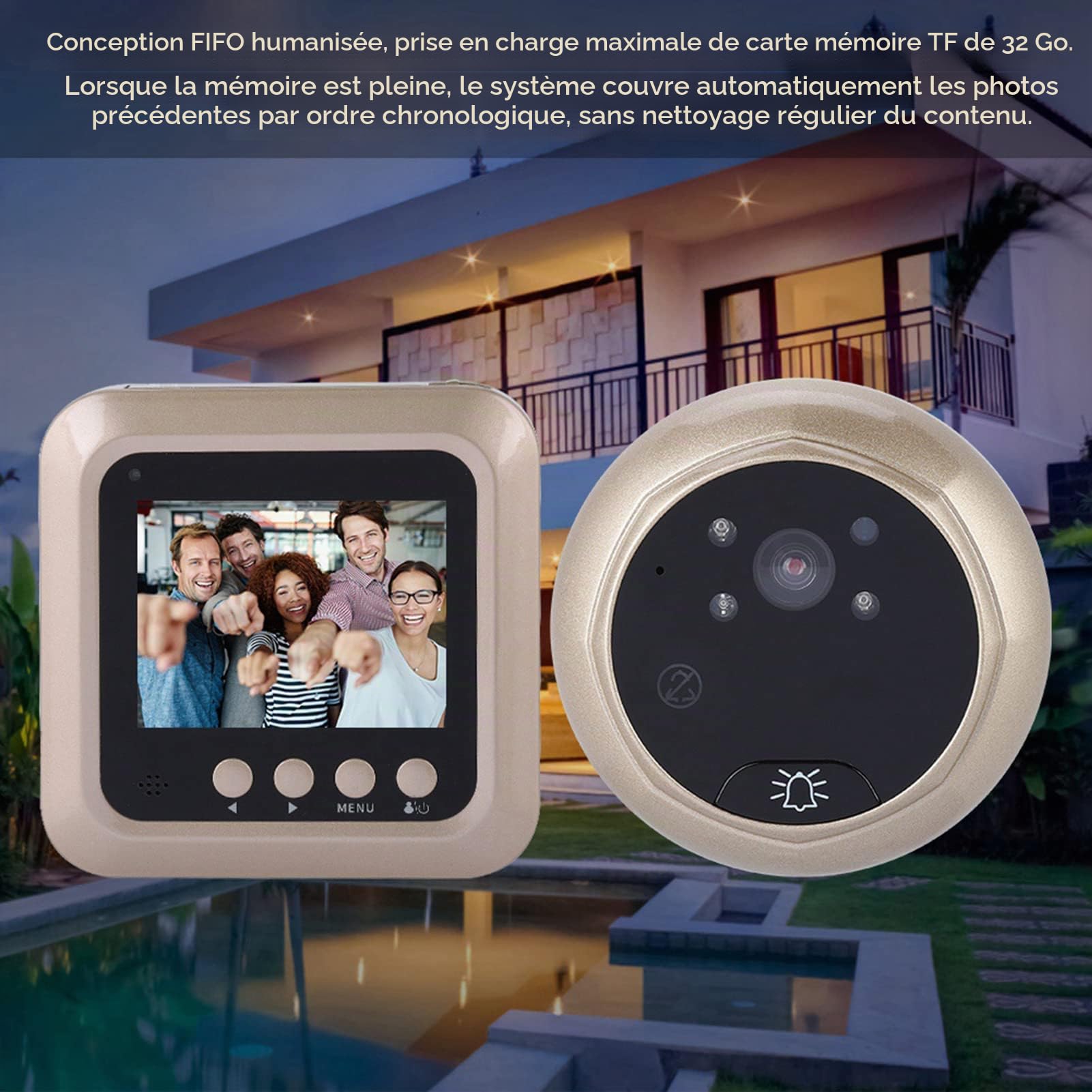 Sonnette vidéo 2,4 Pouces 1080P Smart Electric Doorbell TFT Digital Judas Infrared Night View Functional Security Camera Viewer Home Security System