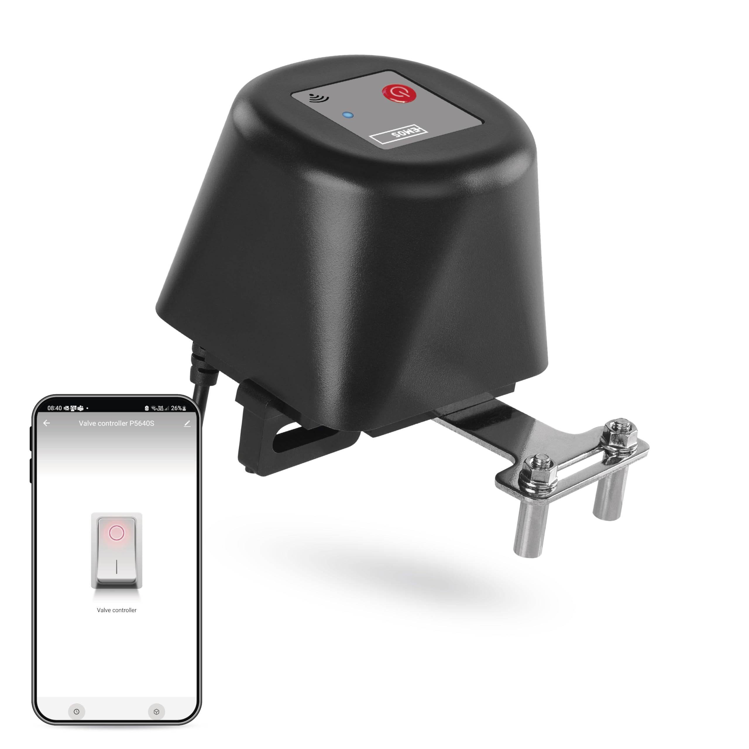 EMOS GoSmart - Smart Home motorisierter Ventilschließer für Wasser/Gas mit App - Zigbee - Auto-/Manuellsteuerung, Timer, leiser Betrieb - 12V Stromversorgung - Google Home, Alexa kompatibel - schwarz
