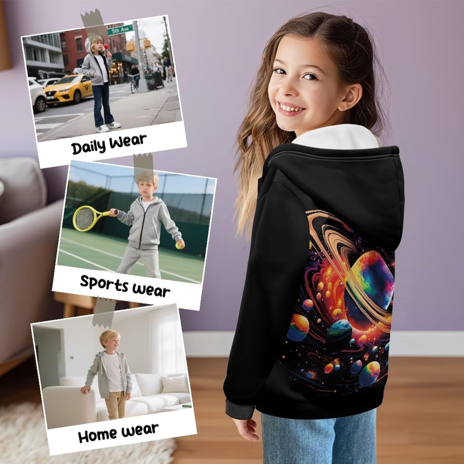 Boys Zip Up Hoodies 3D Printed Fleece Lightweight 6-16T Hooded Sweatshirt Athletic Jacket with Pockets for Kids