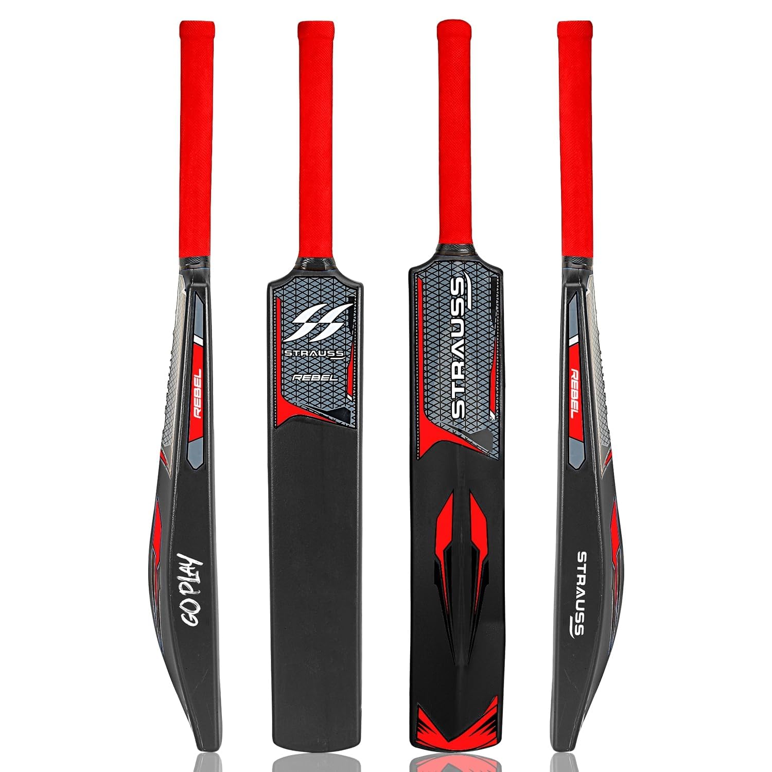 Strauss Rebel Cricket Bat | Full Size | Dimensions: 34 X 4.5 inch | Heavy Duty Hard Plastic Cricket Bat | for All Age Groups | Tennis & Synthetic Ball Cricket Bat | Tennis Cricket Bat,(Black)