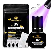 Vista 9 de Pegamento de extensión de pestañas UV de 0.1 fl oz, pegamento de pestañas extra fuerte, pegamento de pestañas UV, 20 almohadillas de doble ojo