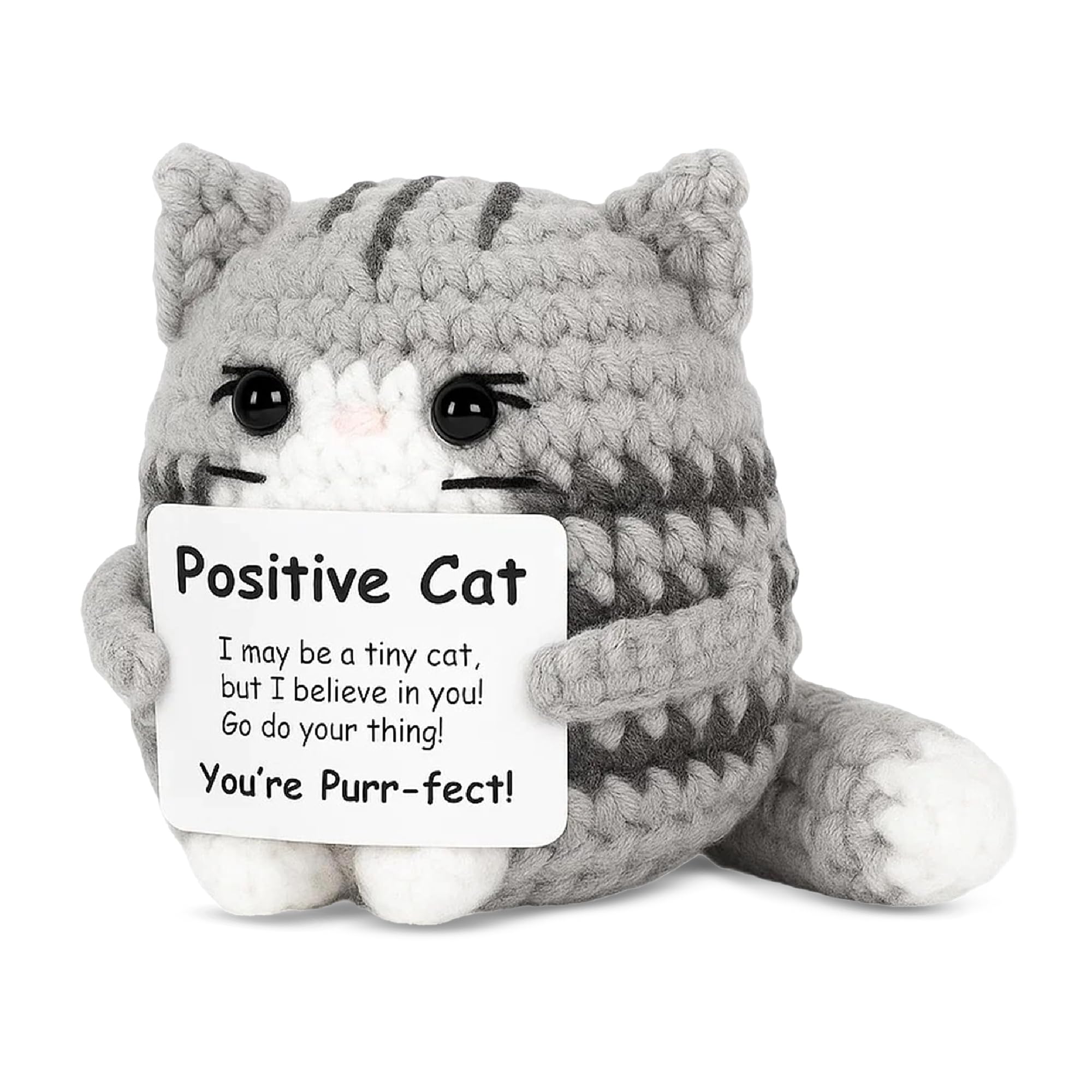 Positive Cat Crochet Gift with Encouraging Message, Cute Handmade Style Animal Ornament, Emotional Support Keepsake, Mental Health Uplifting Present for Friend, Daughter, Mum, Anxiety Comfort Token