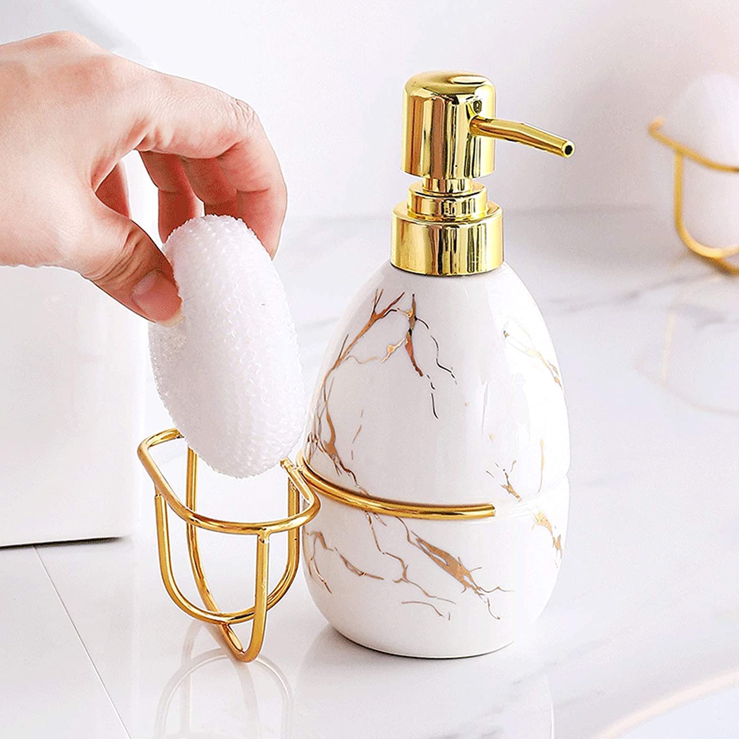 Dispenser di sapone per le mani ricaricabile per Hotel B Bottiglia di gel doccia in stile nordico Bottiglia di sapone in ceramica con pompa a pressione Bottiglie di lozione da banco per accessori B
