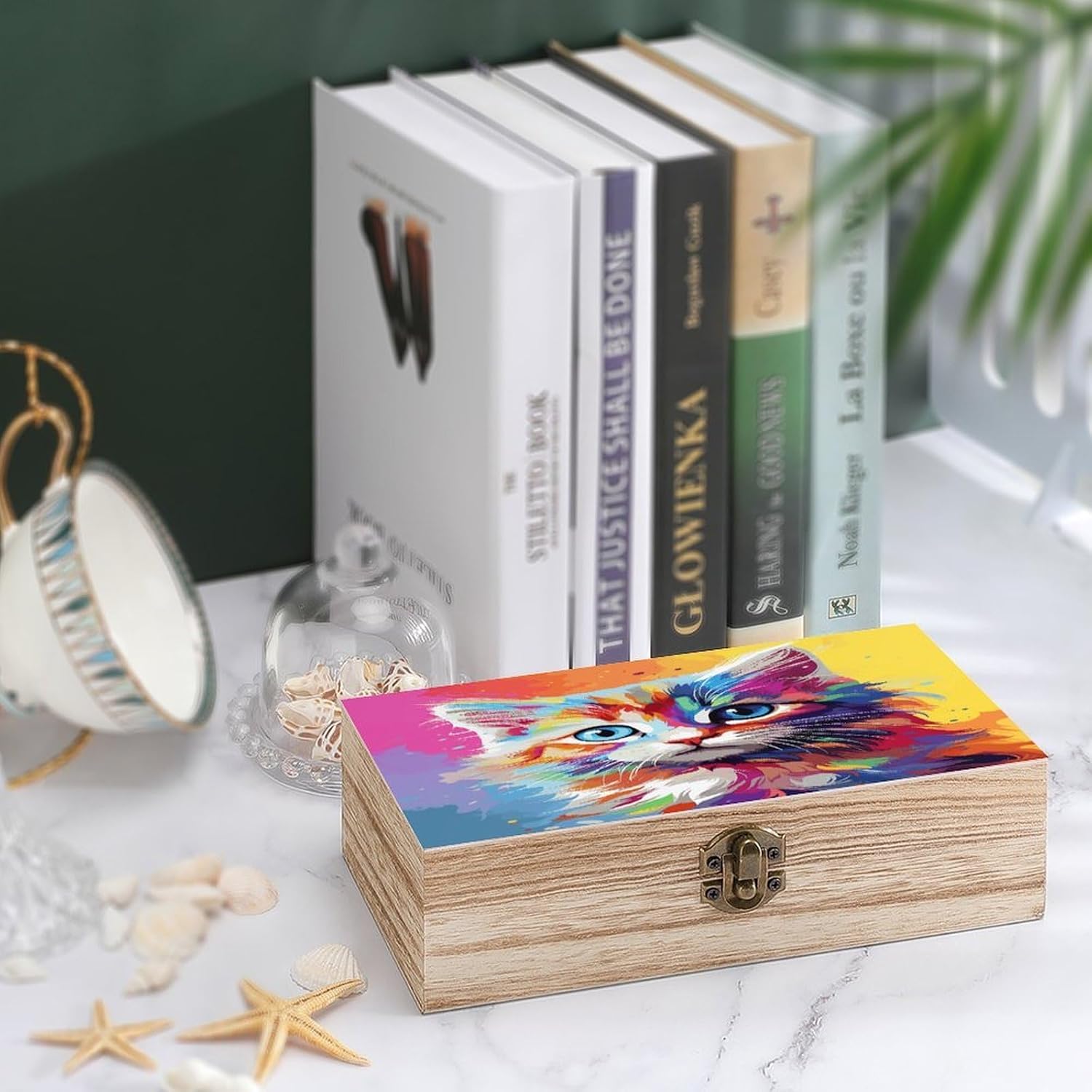 Rainbow Cartoon Cat Wooden Storage Box Vintage Jewelry Box image 4