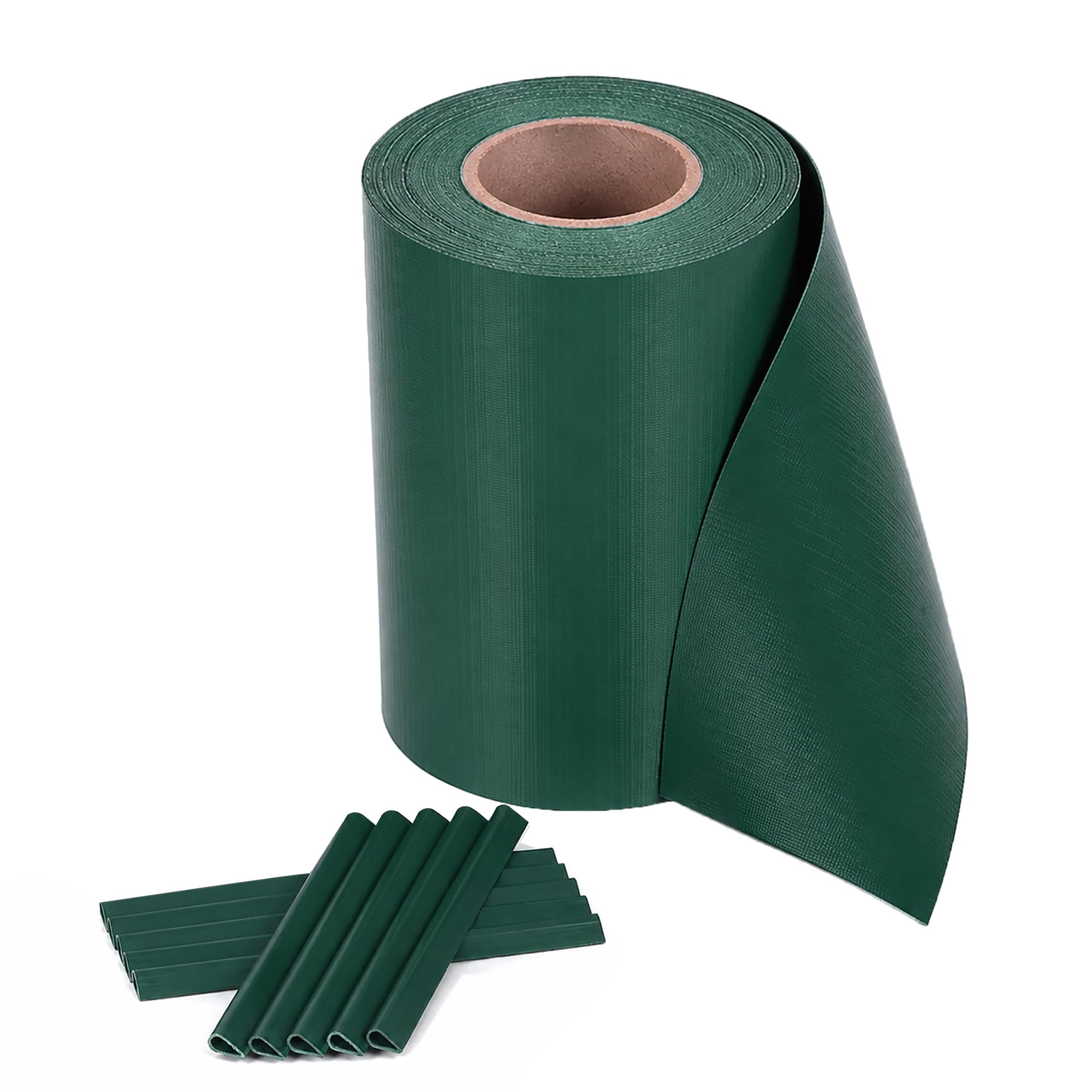 Strisce Frangivisto per Recinzione in PVC, Rotolo Verde 19x350cm, 450g/m². Resistente agli Agenti Atmosferici, con 20 Clip di Fissaggio.