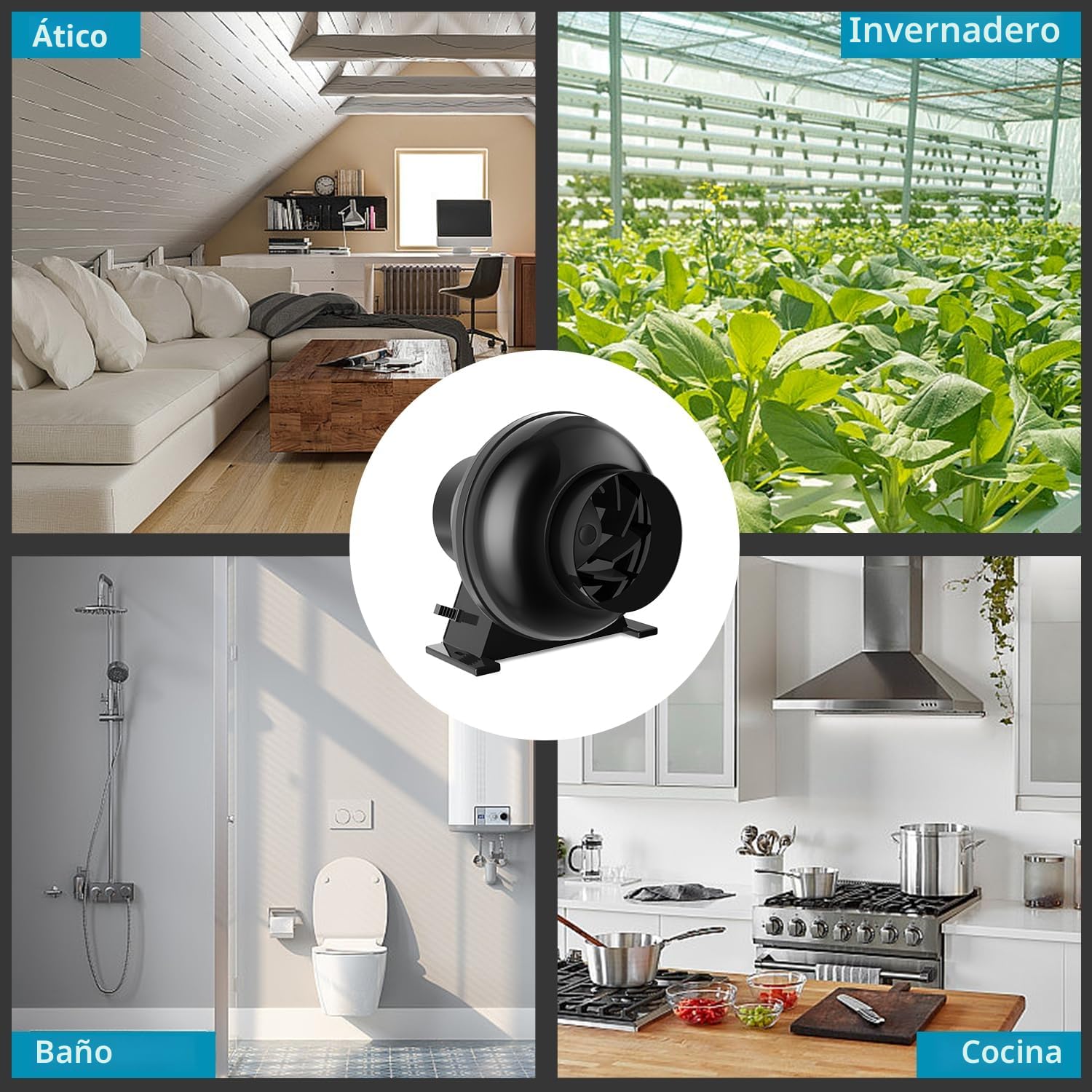 Ventilador de Aspiración 100mm, Ventilador de Extracción 322 m³/h Ventilador de Escape, Extractor de Aire para Bodega, Garaje, Cocina, Baño, Tendas de Cultivo, Ventilación y Ventilador