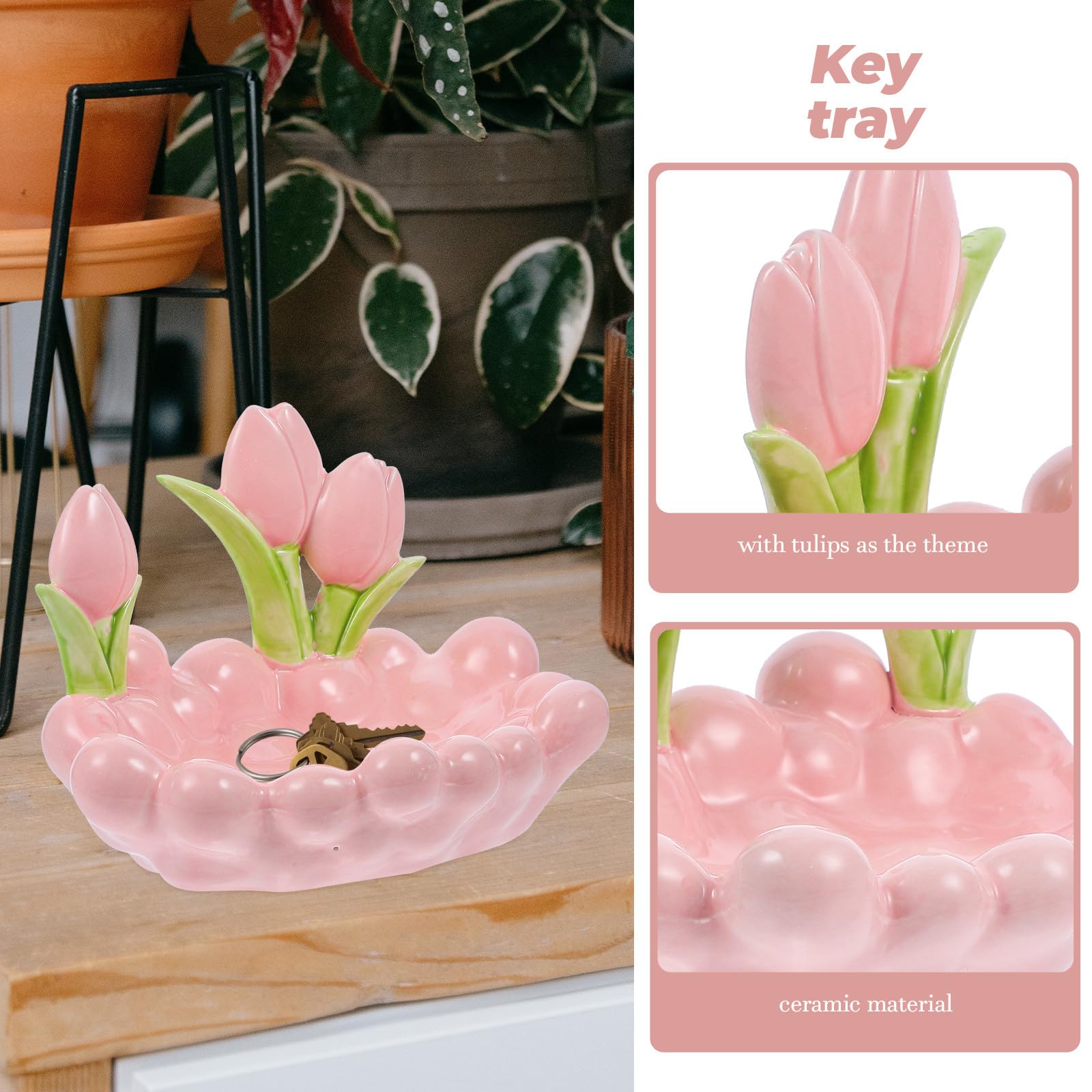 Keramik Dekorative Schale in Tulpenform für Schmuck und Schlüssel Rosa
