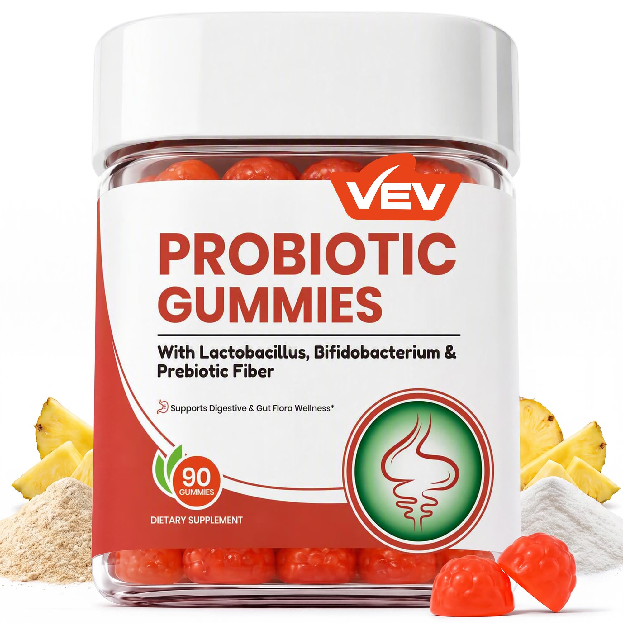 VEV Probiotic Gummies for Women, 7-Strain Formula, 90 Gummies 90 Count (Pack of 1)
