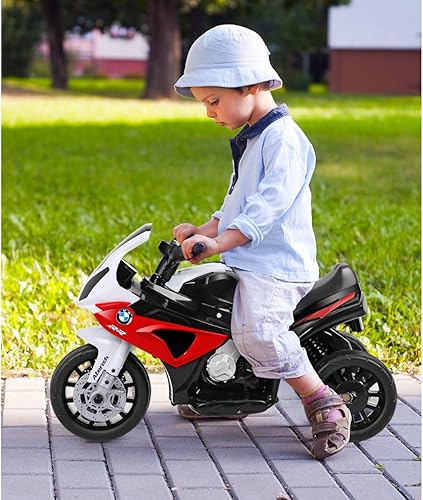 Miniatura 10 de Costzon Motocicleta eléctrica para niños con faros delanteros y música, pedal, licencia BMW de 6 V, funciona con batería, 3 ruedas, juguete de Negro