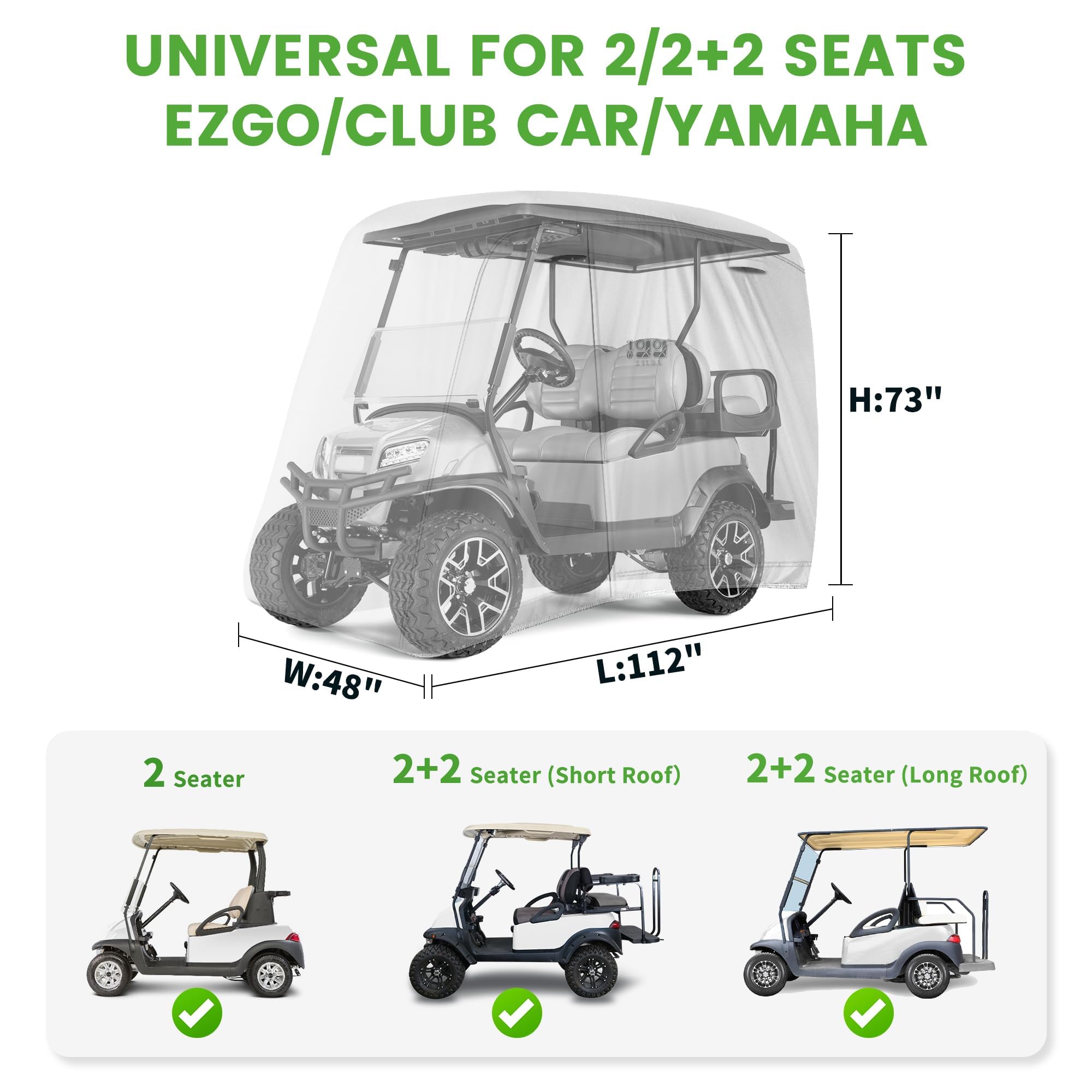 10L0L Housse Universelle pour voiturette de Golf EZGO, Club Car et pour Yamaha, imperméable et Durable, Blanc argenté