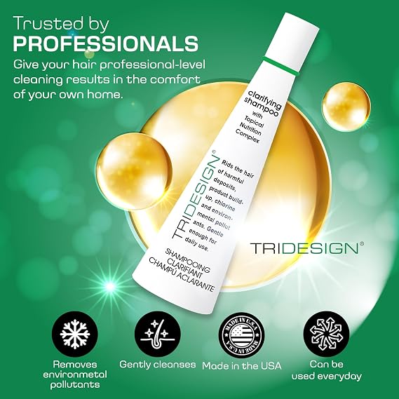 TRIDESIGN Hair Care Clarifying Shampoo - Liquid Shampoo for Hair Deep Cleansing - Build Up & Impurities - Perfect Hair Care Products & Everyday - 10.5 fl. oz.