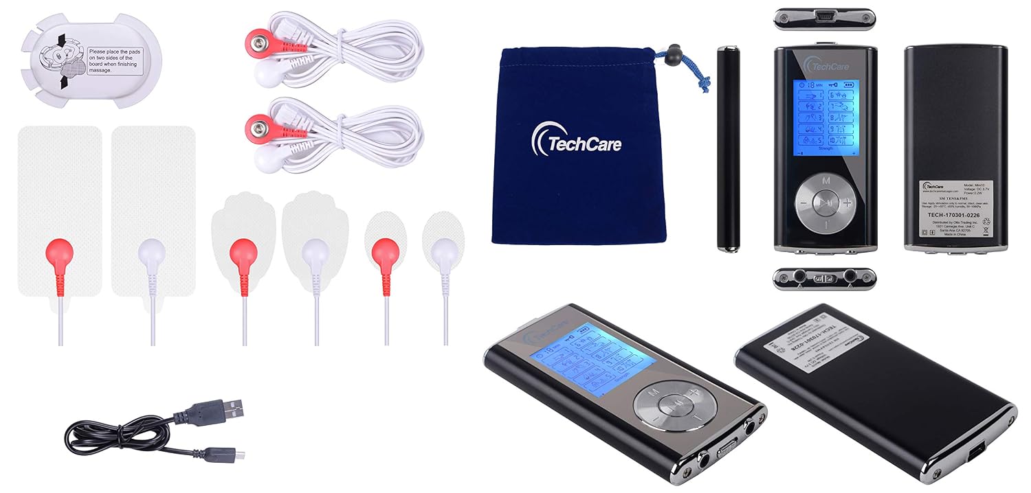 TechCare Mini Tens Unit Machine 10 Massage Modes Rechargeable Muscle Stimulator