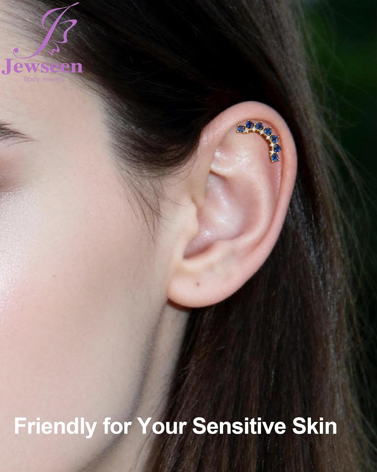 Jewseen Timeless Collection—Princess Cut 5A Grade Shiny Zircon Stud Earring for Cartilage Helix Tragus Lobe Lip Labret Surgical Steel Internal Threaded 16G 6mm Piercing Jewelry