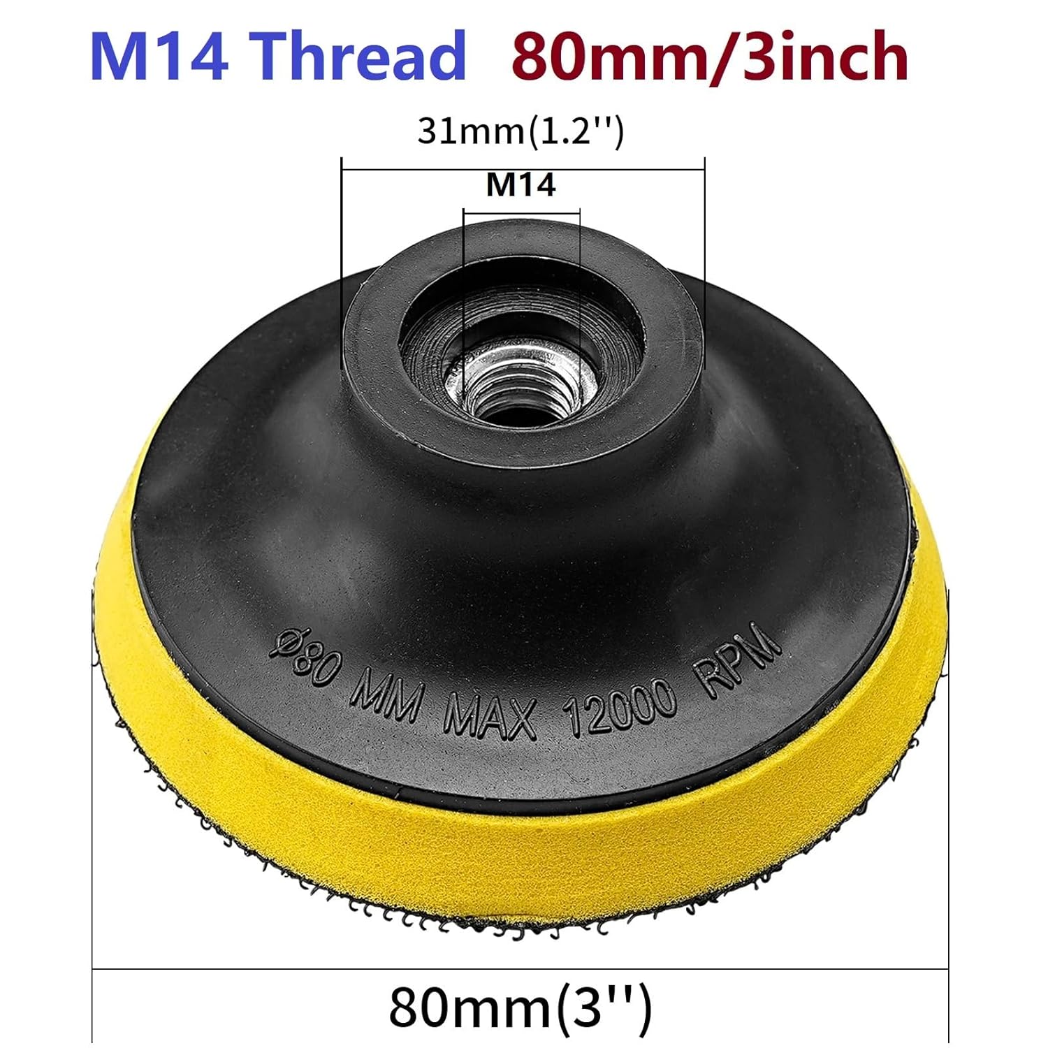 M14 Thread Hook and Loop Backing Pad, 3inch/80mm Self-Adhesive Sanding Disc Backing Pad Angle Grinder Polisher Backer Plate for Polishing Sanding Buffing (1 Piece)