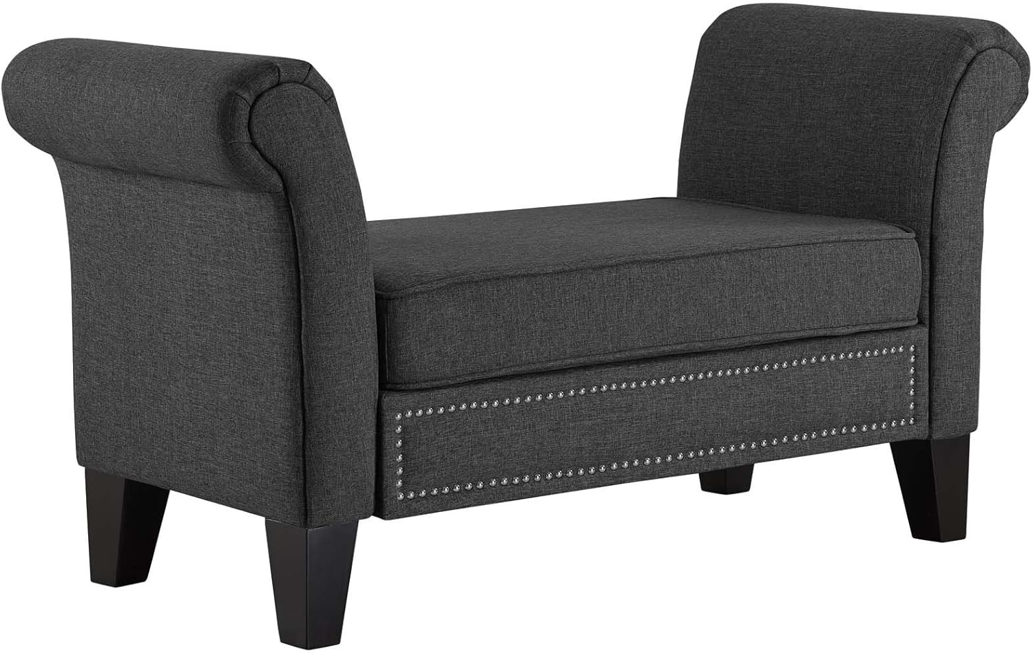 Modway Rendezvous Upholstered Bench in Teal with Rolled Arms and Nailhead Trim