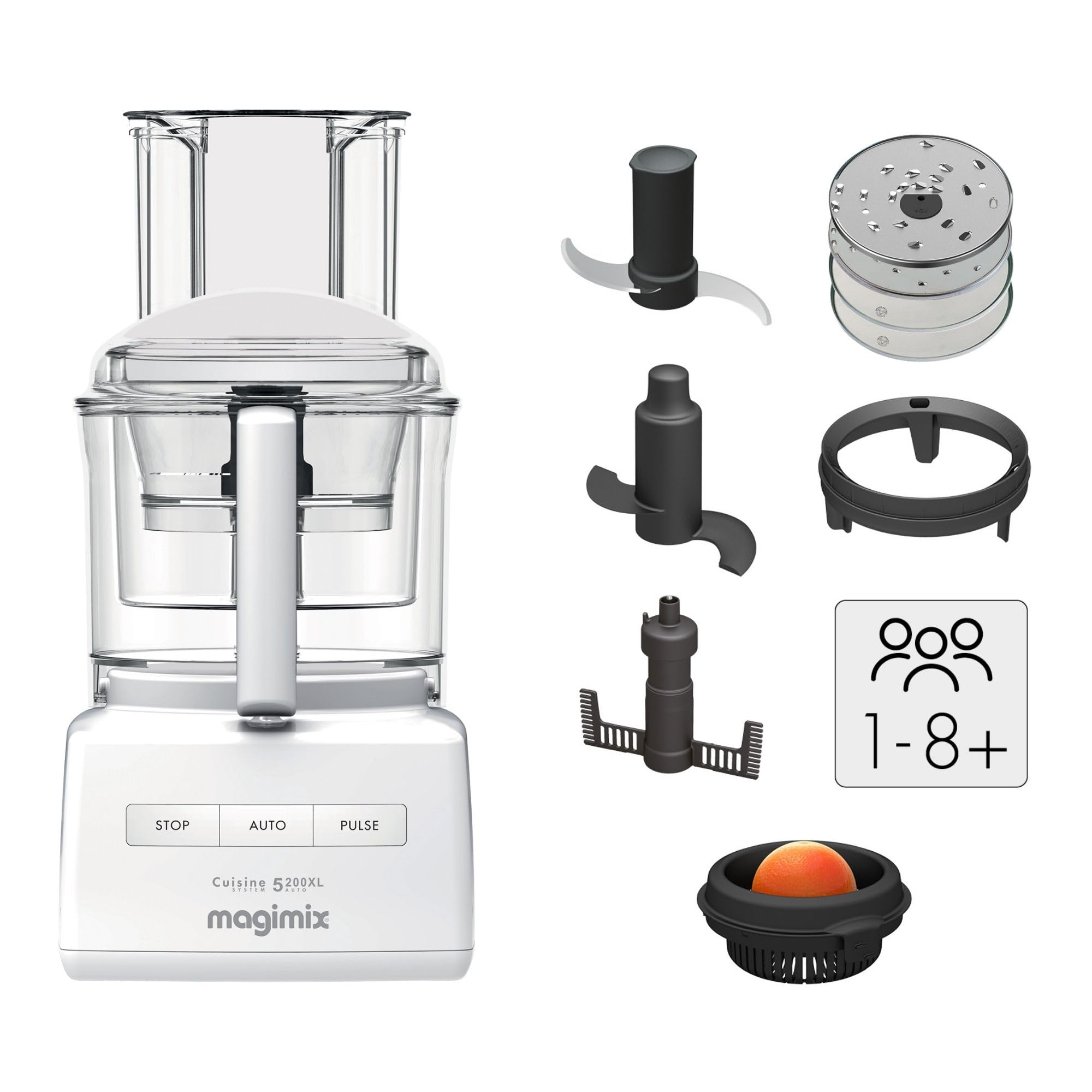 Magimix Robot de Cuisine Multifonction 5200 XL – Hachoir, Blender, Pétrin, Batteur – Accessoires Inclus – Idéal pour Famille – Moteur Professionnel Silencieux 3,6L - Fabriqué EN FRANCE - Blanc