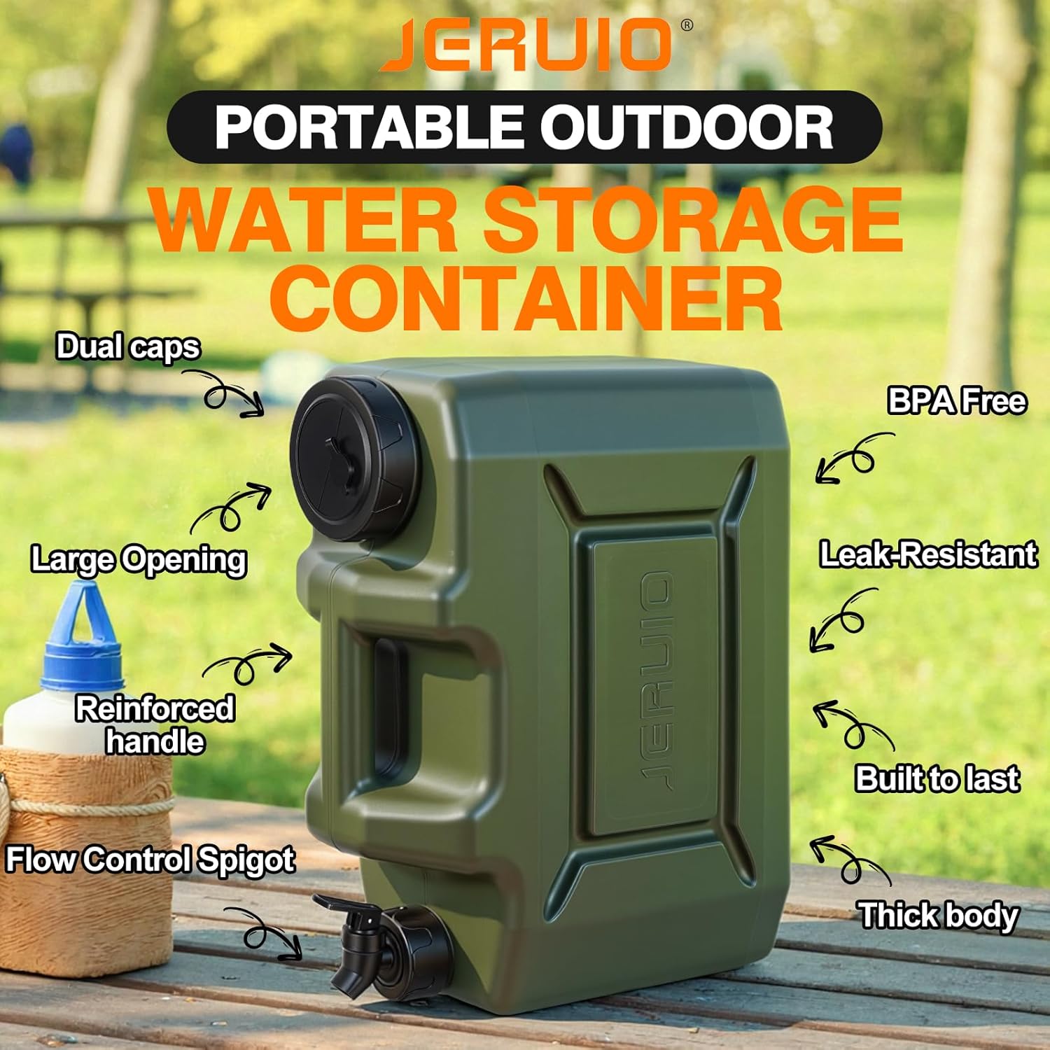 Camping Water Jug, 5 Gallon Water Container with Spigot BPA Free Portable Military Green Emergency Water Tank Outdoor Camping Essentials
