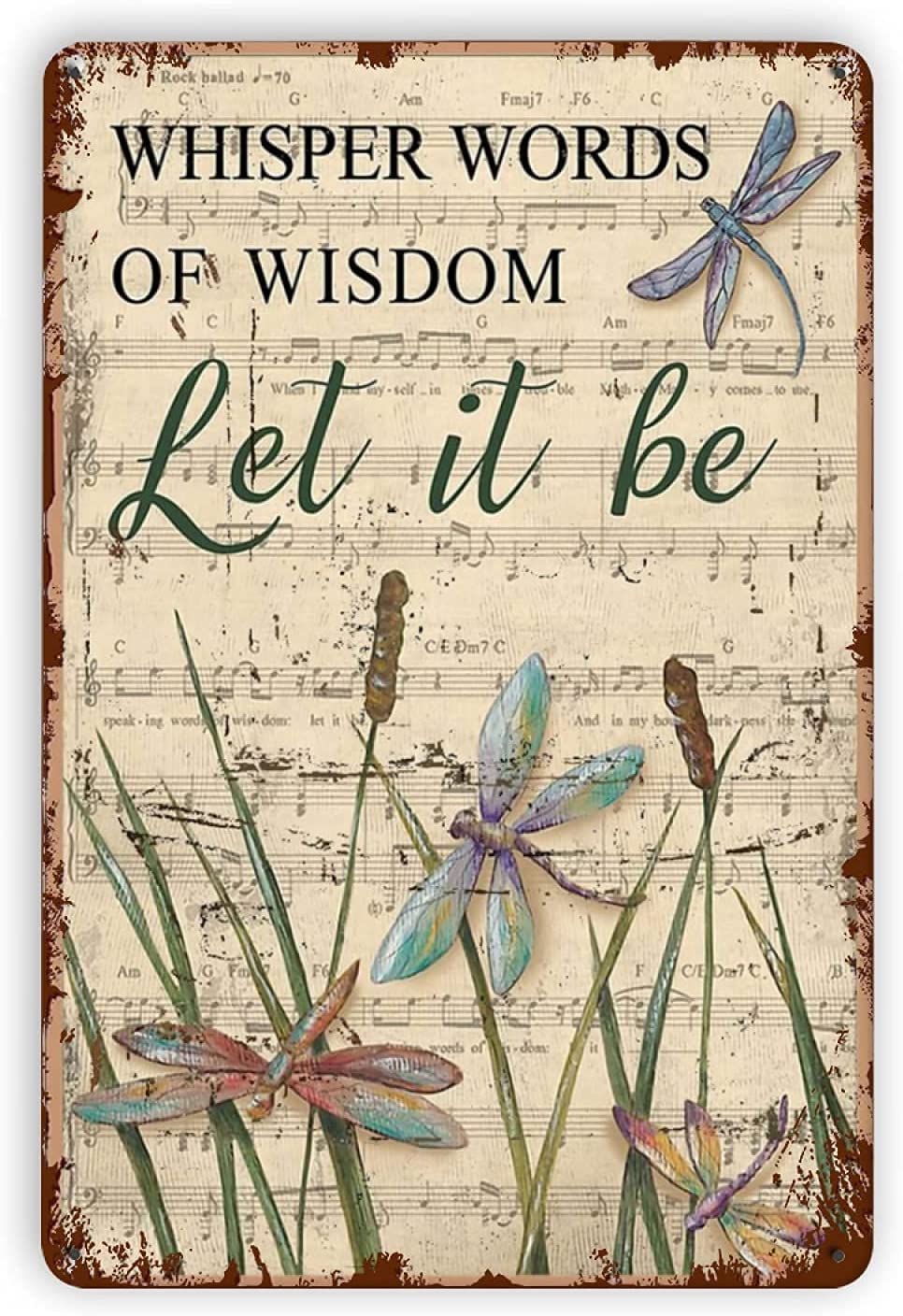 rayprint Dragonfly Poster Decor Whisper Words of Wisdom Let It to Be Vintage Metal Signs Vintage Wall Decor for Home Bar Coffee Man Cave Kitchen Farm Garage Wall Art Decor Plaque 12x16 Inches