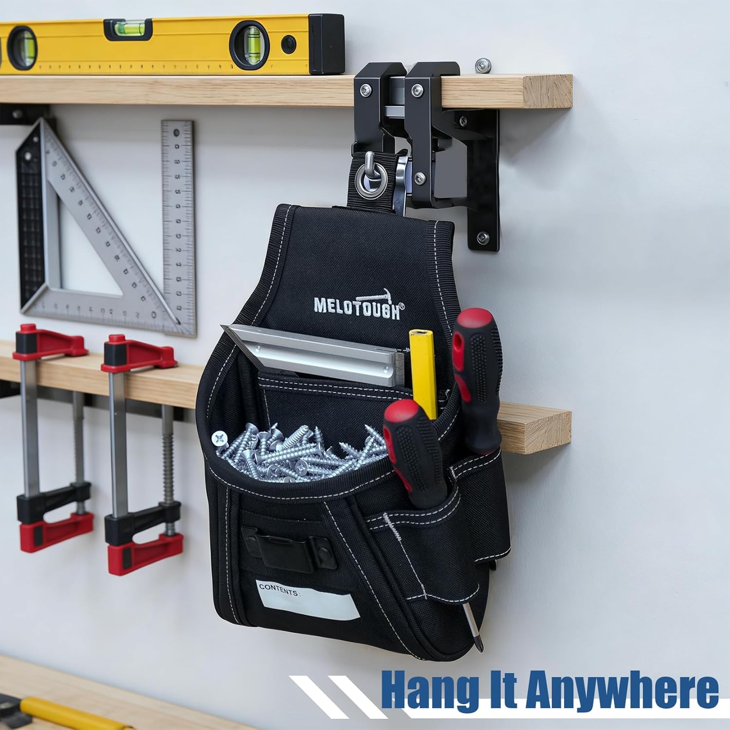 MELOTOUGH Nail and Screw Organizer Bag for Electricians and Carpenters, Tool Belt Pouch with Belt Clip, Heavy Duty Work Fastener Pouch