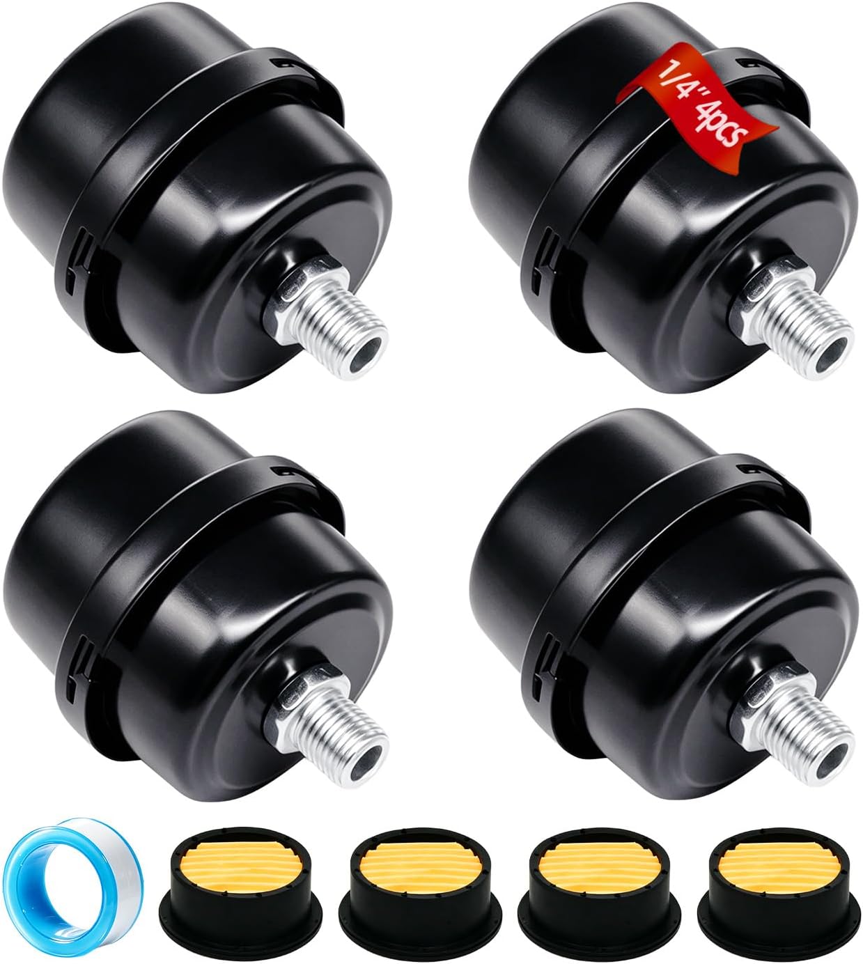 4Pcs 1/2" Thread Air Compressor Silencer 20mm Metal Filter Noise Mufflers Air Compressor Replacement Parts