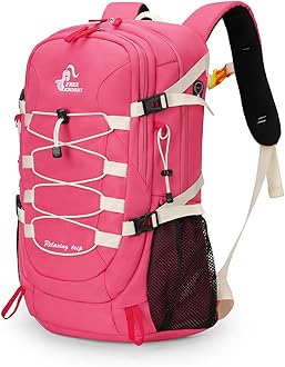 Bseash 40L Waterproof Hiking Camping Backpack with Rain Cover, Outdoor Sport Travel Bag Daypack for Climbing Skiing Cycling (Pink)