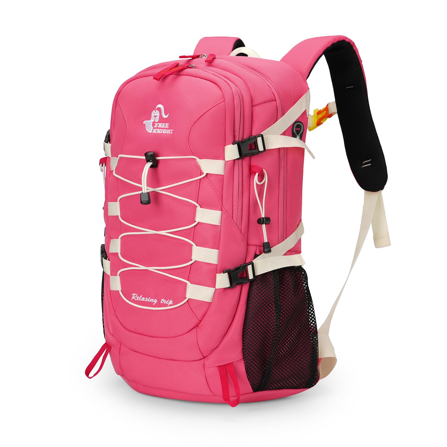 Bseash 40L Waterproof Hiking Camping Backpack with Rain Cover, Outdoor Sport Travel Bag Daypack for Climbing Skiing Cycling (Pink)