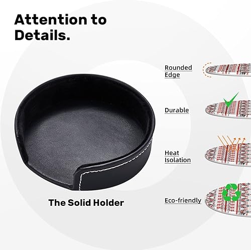 Miniatura 9 de Ukrainian Embroidery Style Rose Fashionable Printed Leather Coaster Set,A Set of 6 Pieces,4 Inches in Diameter,Adding an Artistic Atmosphere to Your