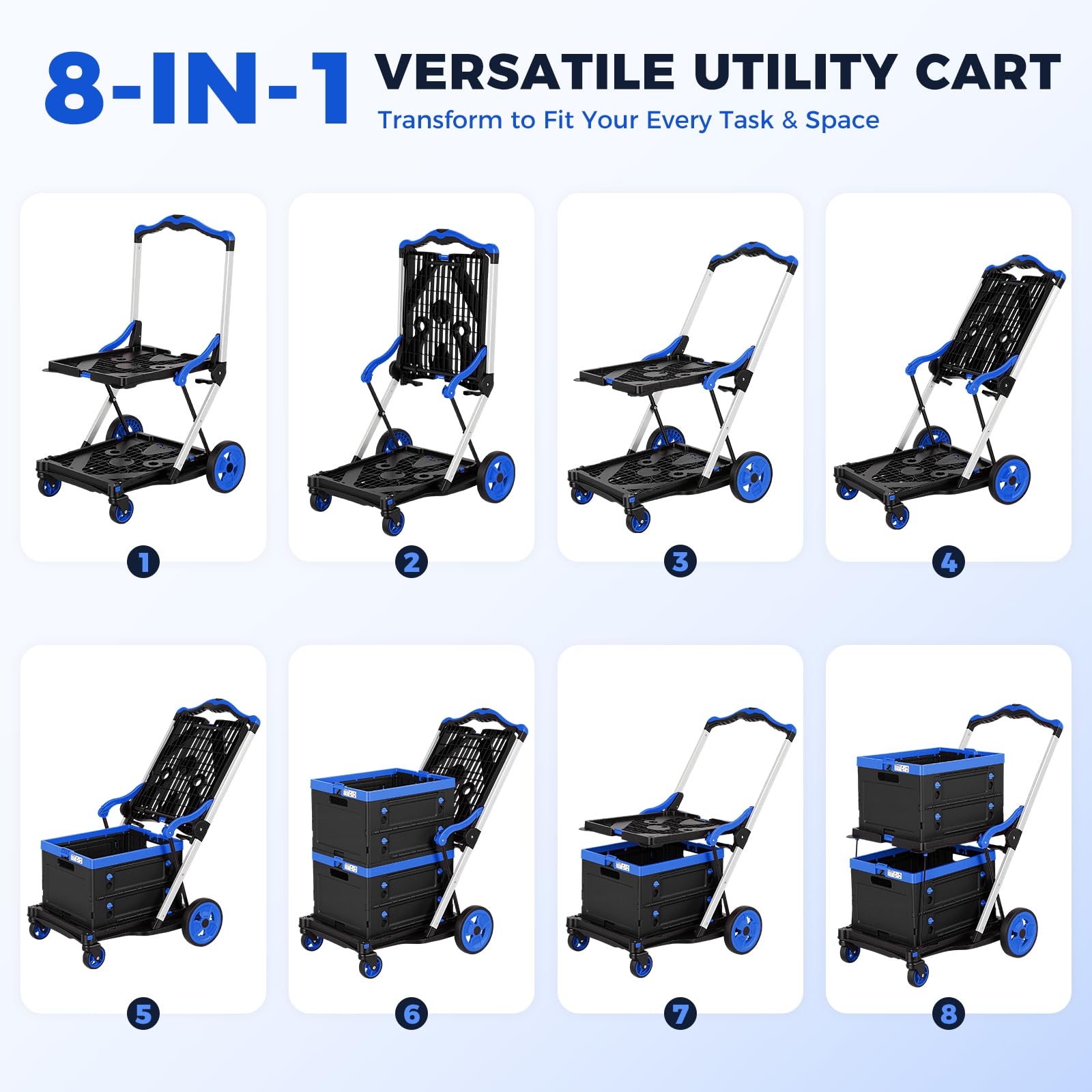 Carrito de compras plegable con ruedas, capacidad de 200 libras, carrito de comestibles con ruedas con caja de almacenamiento, carretilla de mano de plataforma con freno de pie