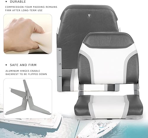 Miniatura 3 de SUNDGORA Un par de nuevos asientos plegables de barco con respaldo bajo, tornillos de acero inoxidable incluidos, blancocarbóngris claro (2 asientos)