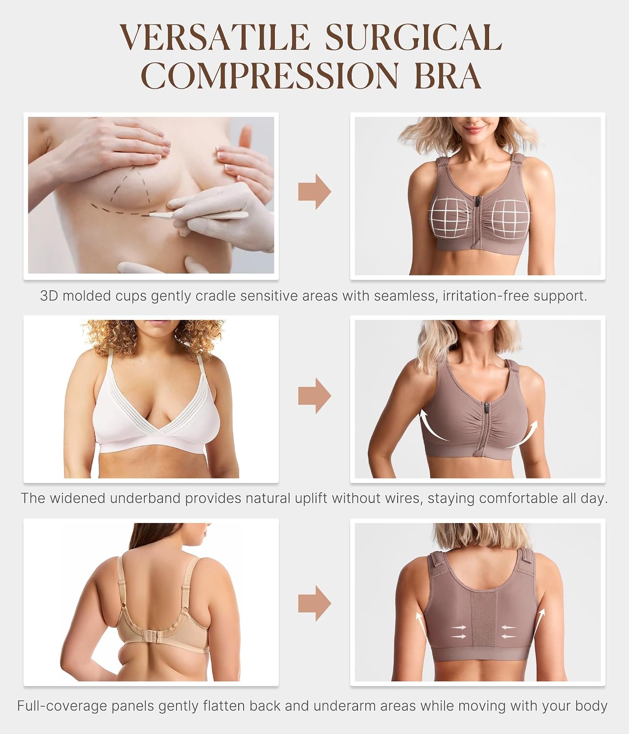  Zip Front Closure Everyday Bras for Women Post Sugery Compression thumbnail