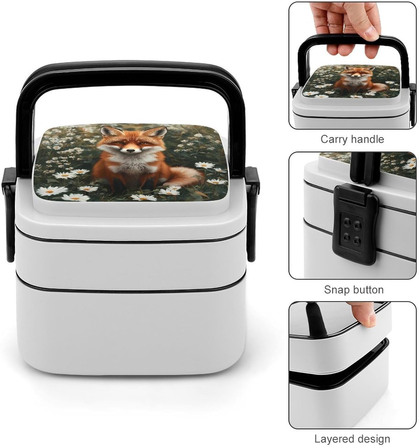 Wildlife Fox Bento Box with Spoon 2 Layer Food Container Cute Lunch Box for Travel Dining Work