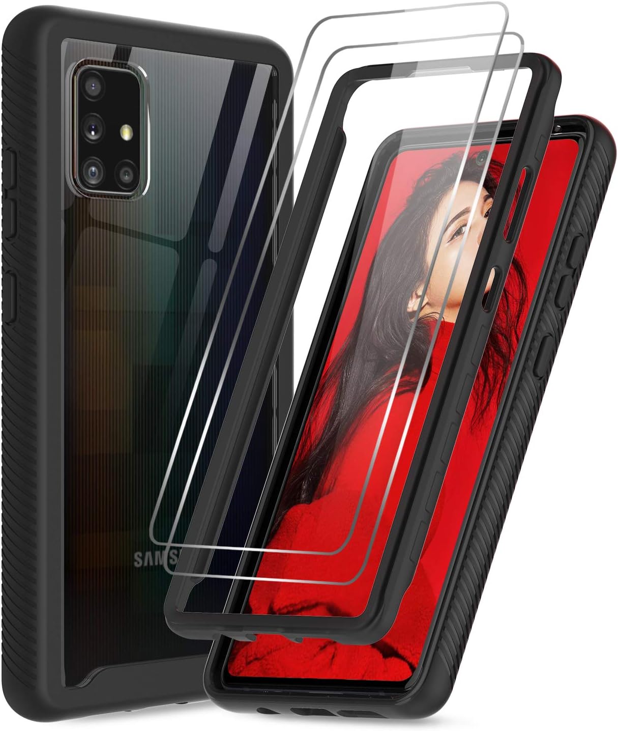 LeYi Compatible with Samsung A71 5G UW Case with 2 Tempered Glass Screen Protector, Samsung Galaxy A71 5G UW Case, Full-Body Hybrid Shockproof Bumper Clear Phone Cover Case for Galaxy A71 5G UW, Black