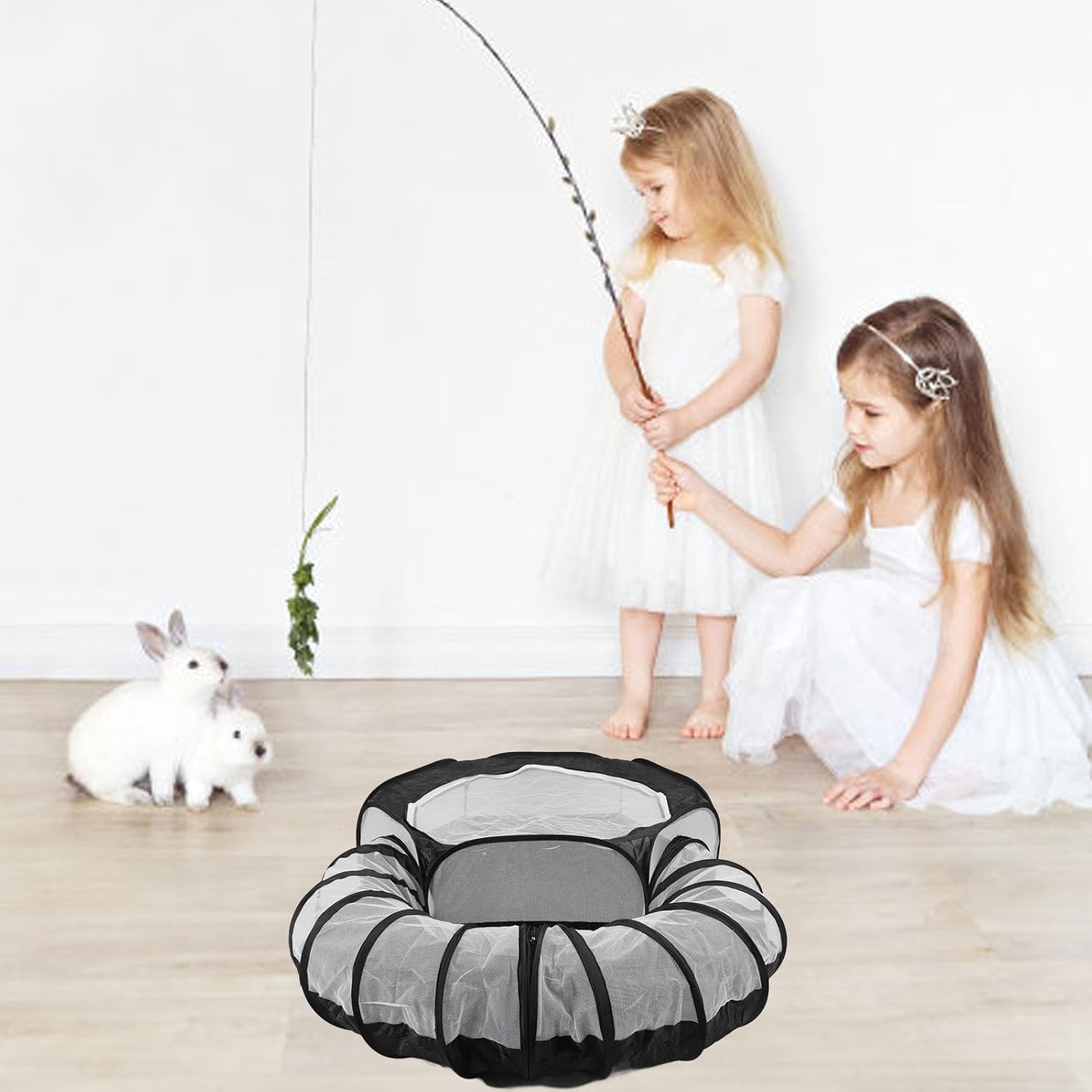 Small Animal Playpen, Breathable Zippered Design Rabbit Playpen, Guinea Pig with Tunnel Top Cover for Cats Rabbits Guinea Pigs Ferrets Hamsters Hedgehogs