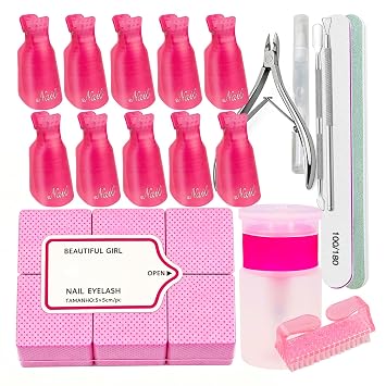 300 Pcs Lint Free Nail Wipes with Nail Soak Off Clips, Nail Polish Remover Kit with Acrylic Nail Remover Clips 60ml Empty Acetone Pump Dispenser Pusher Cutter Cuticle Oil, Soak Off Kit Home