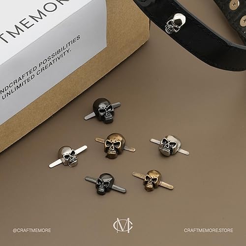 Miniatura 6 de CRAFTMEMORE Paquete de 10 adornos de piel con forma de calavera y forma gótica de hueso (pequeño, 0.315 x 0.551 in, plateado)