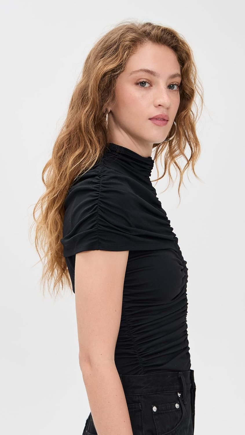 Susana Monaco Women's Mock Neck Overlay Gathered Top 3" - Image 4