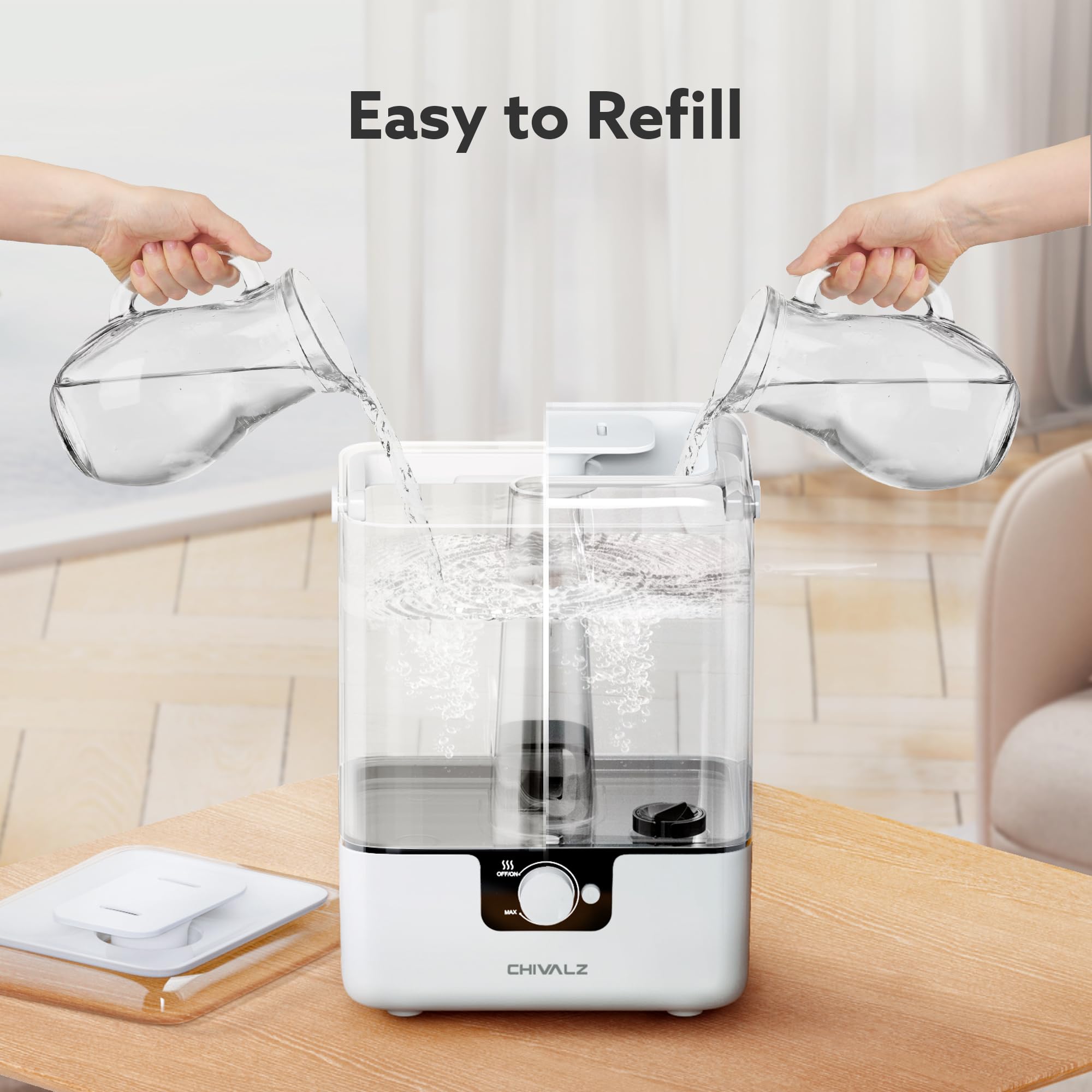 CHIVALZ Humidificador Bebés, 6L Hasta 50H para Dormitorio, 26dB Silencioso Top-Fill Humidificador para Bebés y Plantas, Difusor Aromatizador, Boquilla Giratoria de 360°, Luz nocturna