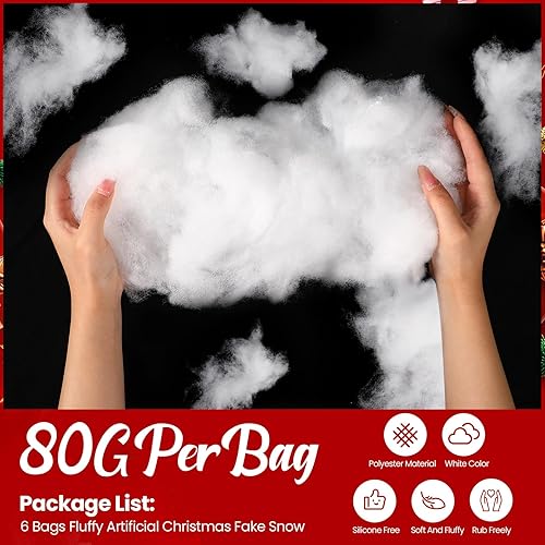 Miniatura 3 de Windyun Paquete de 6 decoraciones de nieve falsa de Navidad, 16.93 oz/17 onzas, nubes falsas de nieve artificiales esponjosas para árbol de Navidad,