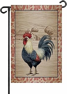 Farmhouse Chicken Garden Flag for Outside, Vintage Barn Country Pink Floral Wood Grain 28x40 Inch Double Sided, Weatherproof Yard Flag for Outdoor Patio Lawn Decor