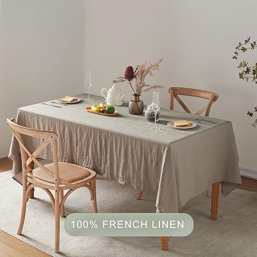 Miniatura 8 de Mantel 100% de lino francés, mantel rectangular lavable para cocina, comedor, fiesta, cóctel, uso diario en interiores y exteriores (60 x 84